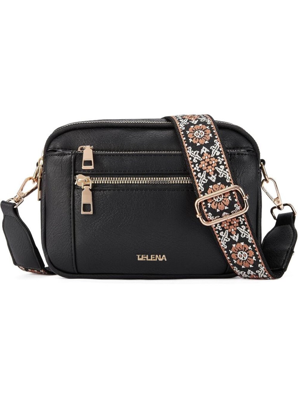 Women's Black Vegan Leather Purse Adjustable Wide Strap Crossbody Bag